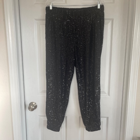 Loft Black Sequin Jogger Pant Sz M NWOT - Picture 2 of 7